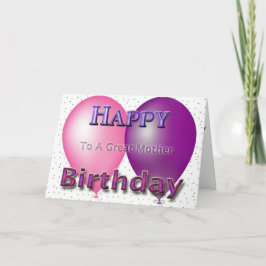 Gelukkige Verjaardag Moeder Roze en Paarse Ballonn Kaart