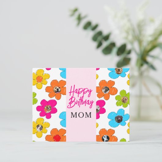 Gelukkige Verjaardag Moeder Schattige Bloem Hond F Briefkaart (Staand voorkant)
