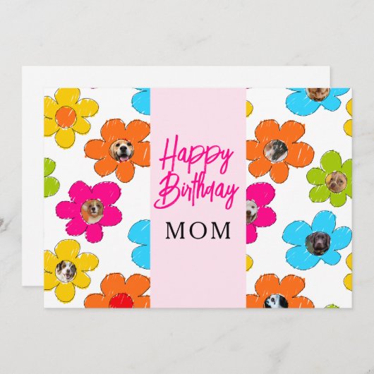 Gelukkige Verjaardag Moeder Schattige Bloem Hond F Feestdagenkaart (Voorkant / Achterkant)