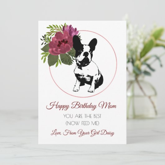 Gelukkige verjaardag moeder van de hond Franse Bul Feestdagenkaart (Staand voorkant)