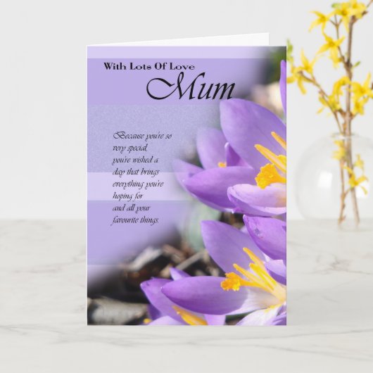 Gelukkige Verjaardag Moederkaart met paarse krokus Kaart (Gele Bloem)