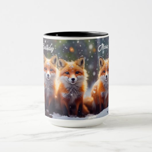 Gelukkige Verjaardag Mok Vossen in Sneeuwbos (Midden)