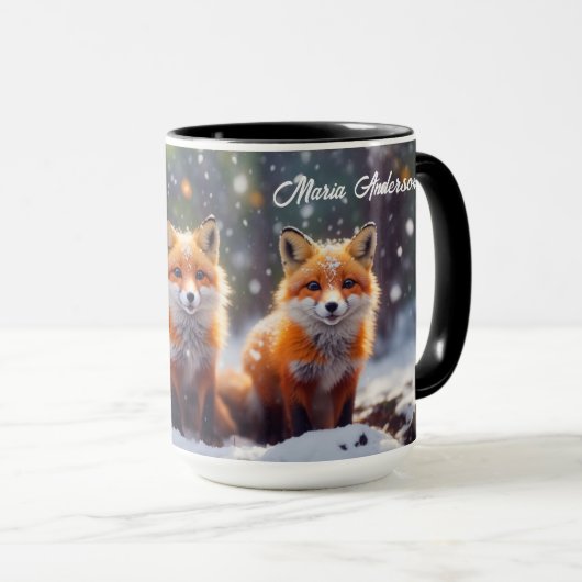 Gelukkige Verjaardag Mok Vossen in Sneeuwbos (Voorkant rechts)