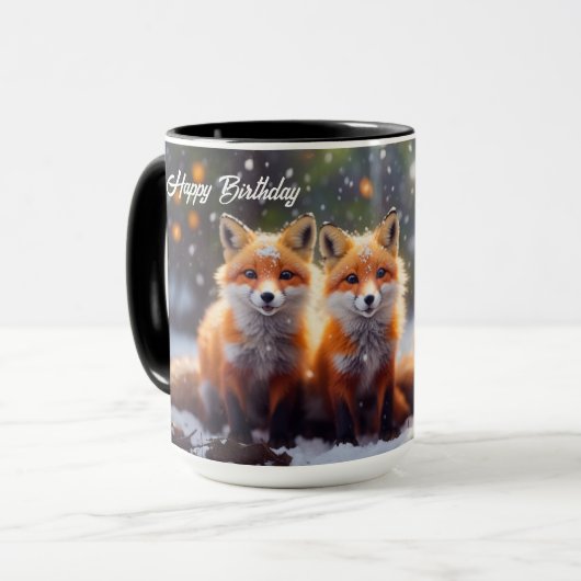 Gelukkige Verjaardag Mok Vossen in Sneeuwbos (Voorkant links)