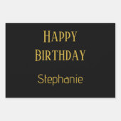 Gelukkige Verjaardag Monogram Naam Goud Zwart Wit Inpakpapier Vel (Voorkant 3)