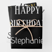 Gelukkige Verjaardag Monogram Naam Goud Zwart Wit Inpakpapier Vel (In situ)