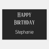 Gelukkige Verjaardag Monogram Naam Goud Zwart Wit Inpakpapier Vel (Voorkant)