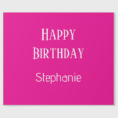 Gelukkige Verjaardag Monogram Naam Hot Pink White  Cadeaupapier (Vlak)
