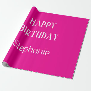 Gelukkige Verjaardag Monogram Naam Hot Pink White Cadeaupapier