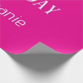 Gelukkige Verjaardag Monogram Naam Hot Pink White  Cadeaupapier (Hoek)