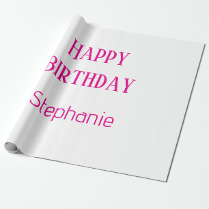 Gelukkige Verjaardag Monogram Naam Wit Hot Pink 20 Cadeaupapier