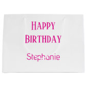 Gelukkige Verjaardag Monogram Naam Wit Hot Pink 20 Groot Cadeauzakje (Voorkant)