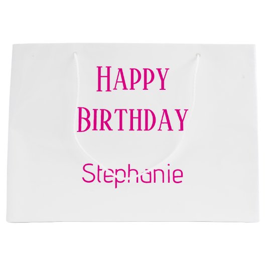 Gelukkige Verjaardag Monogram Naam Wit Hot Pink 20 Groot Cadeauzakje (Voorkant)