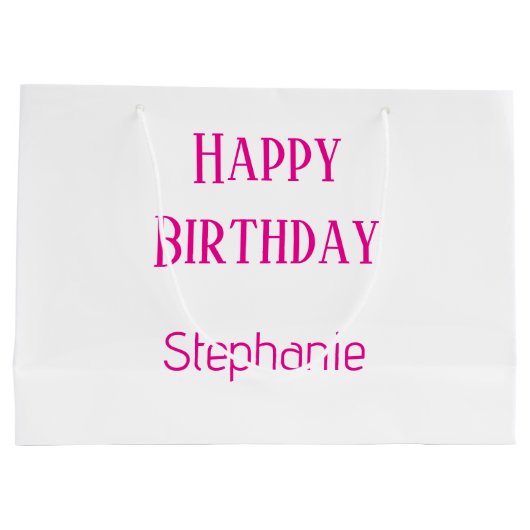 Gelukkige Verjaardag Monogram Naam Wit Hot Pink 20 Groot Cadeauzakje (Achterkant)