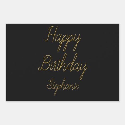 Gelukkige Verjaardag Monogram Naam Zwart Wit Goud Inpakpapier Vel (Voorkant 3)