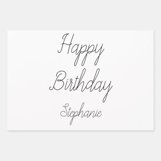 Gelukkige Verjaardag Monogram Naam Zwart Wit Goud Inpakpapier Vel (Voorkant 2)