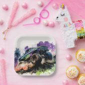 Gelukkige verjaardag Monster Truck Smash Crash Boy Papieren Bordje (Feest)