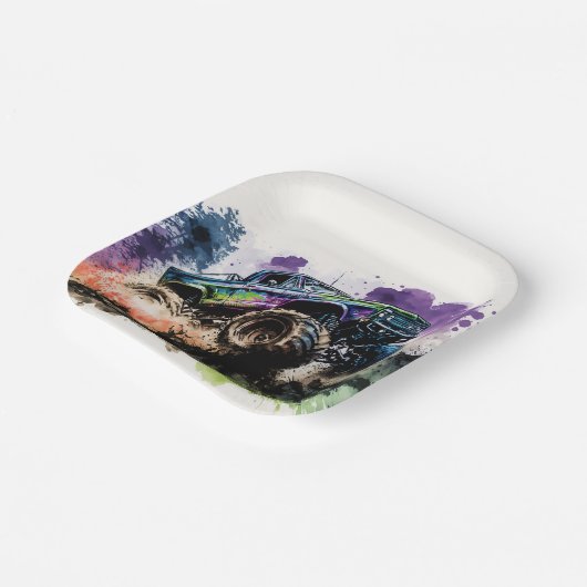 Gelukkige verjaardag Monster Truck Smash Crash Boy Papieren Bordje (Gebogen)