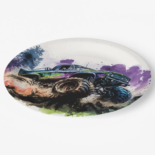 Gelukkige verjaardag Monster Truck Smash Crash Boy Papieren Bordje (Gekanteld)