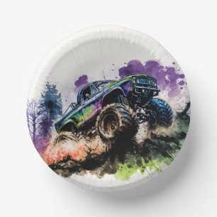 Gelukkige verjaardag Monster Truck Smash Crash Boy Papieren Kommen