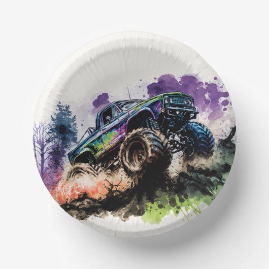 Gelukkige verjaardag Monster Truck Smash Crash Boy Papieren Kommen (Voorkant)