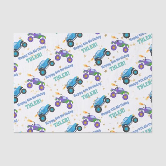Gelukkige Verjaardag, Monster Trucks Naam/Leeftijd Tissuepapier (Voorkant)