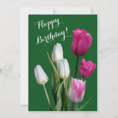 Gelukkige verjaardag mooie bloemenwitte roze tulpe feestdagenkaart (Voorkant)
