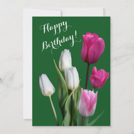Gelukkige verjaardag mooie bloemenwitte roze tulpe feestdagenkaart