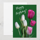 Gelukkige verjaardag mooie bloemenwitte roze tulpe feestdagenkaart (Voorkant / Achterkant)