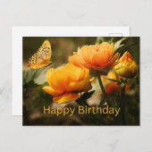 Gelukkige Verjaardag Mooie Gele Bloemen, Vlinder Briefkaart (Voorkant / Achterkant)
