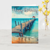 Gelukkige Verjaardag Mooie Ocean Pier Kaart (Gele Bloem)