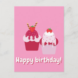 Gelukkige Verjaardag - Mooie Roze Aardbei Shortcak Briefkaart