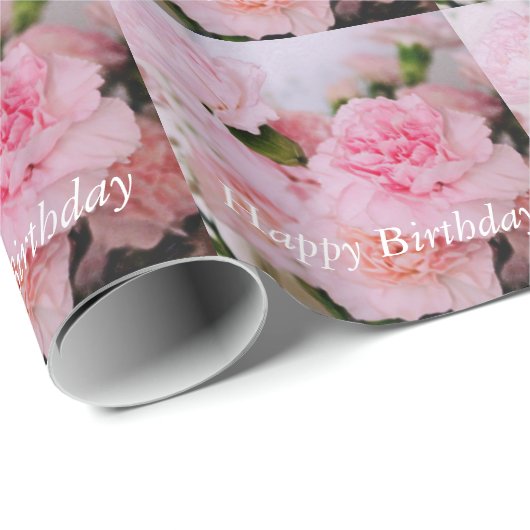 Gelukkige verjaardag mooie roze anjnbloem cadeaupapier (Rol Hoek)