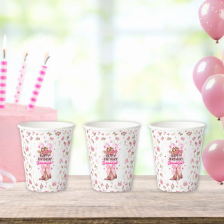 Gelukkige Verjaardag Mooie Schattigee Roze Cowgirl Papieren Bekers