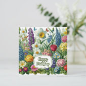 Gelukkige Verjaardag Mooie Tuin Bloemen Kaart (Staand voorkant)