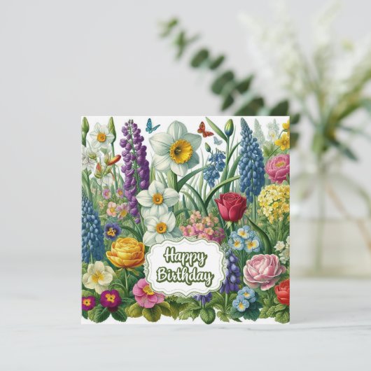Gelukkige Verjaardag Mooie Tuin Bloemen Kaart (Staand voorkant)