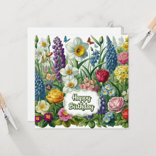 Gelukkige Verjaardag Mooie Tuin Bloemen Kaart (Voorkant / Achterkant in situ)