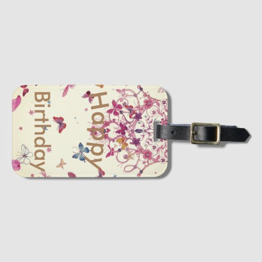 Gelukkige verjaardag: mooie vlinders beste wensen bagagelabel (Voorkant (horizontaal))