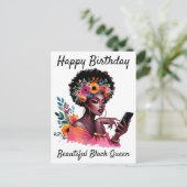 Gelukkige Verjaardag Mooie Zwarte Koningin Melanin Briefkaart (Staand voorkant)