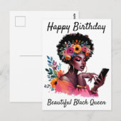 Gelukkige Verjaardag Mooie Zwarte Koningin Melanin Briefkaart (Voorkant / Achterkant)