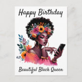 Gelukkige Verjaardag Mooie Zwarte Koningin Melanin Briefkaart (Voorkant)