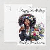 Gelukkige Verjaardag Mooie Zwarte Koningin Melanin Briefkaart (Voorkant / Achterkant)