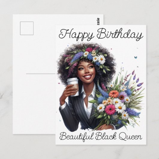 Gelukkige Verjaardag Mooie Zwarte Koningin Melanin Briefkaart (Voorkant / Achterkant)
