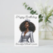 Gelukkige verjaardag mooie zwarte koningin melanin feestdagenkaart (Staand voorkant)