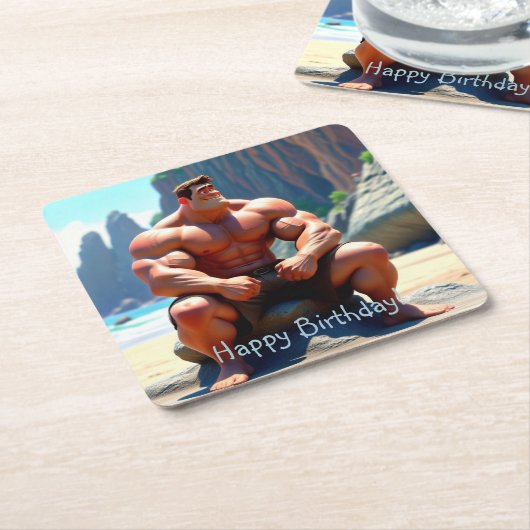 Gelukkige Verjaardag Muscleman Kartonnen Onderzetters (Schuin)