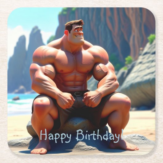 Gelukkige Verjaardag Muscleman Kartonnen Onderzetters (Voorkant)