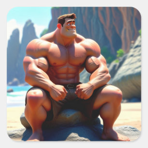 Gelukkige Verjaardag Muscleman Vierkante Sticker