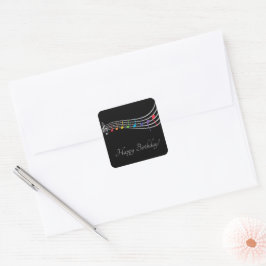 Gelukkige Verjaardag Musical Notes Zwart & Zilver Vierkante Sticker