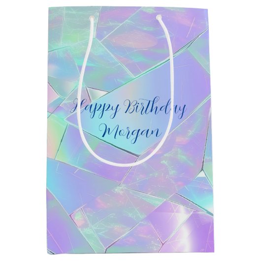 Gelukkige Verjaardag, Naam, Blauwgroen & Paarse ir Medium Cadeauzakje (Voorkant)