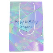 Gelukkige Verjaardag, Naam, Blauwgroen & Paarse ir Medium Cadeauzakje (Achterkant)
